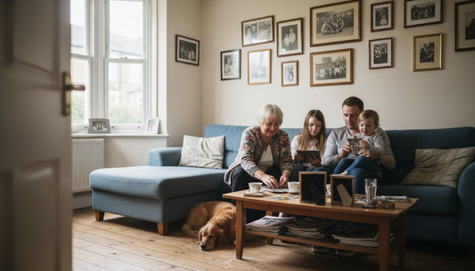 British family posing for home portrait