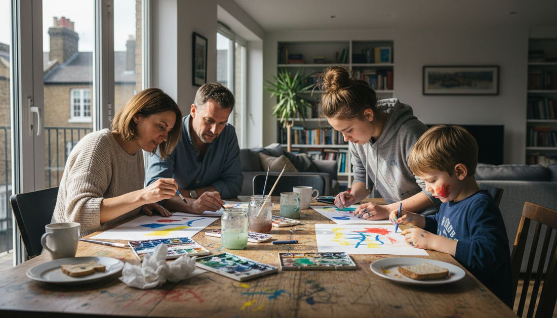 Family members gathered painting at home