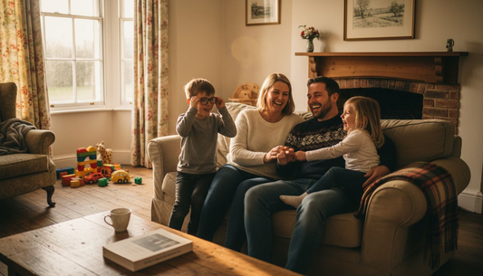 Family gathered for casual home portrait