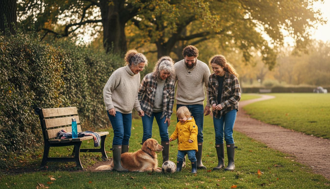 Family enjoying candid group portrait in park