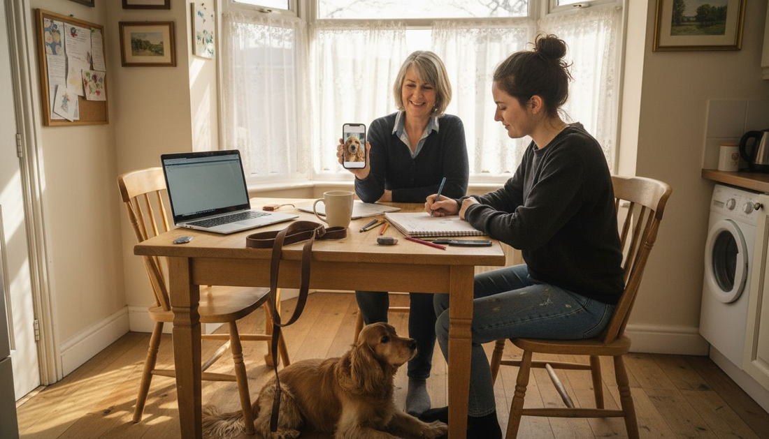 Pet owner and artist planning portrait