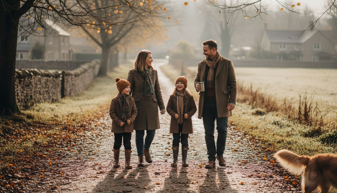 Family portrait outdoors in autumn UK