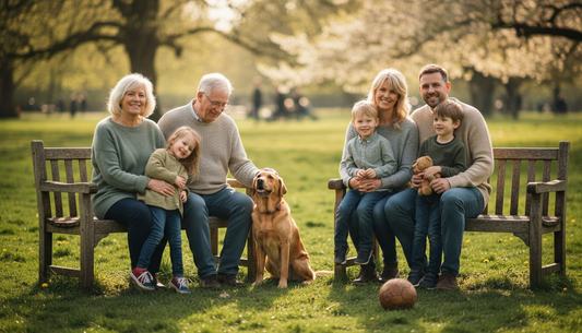 Multi-generational uk family in park portrait
