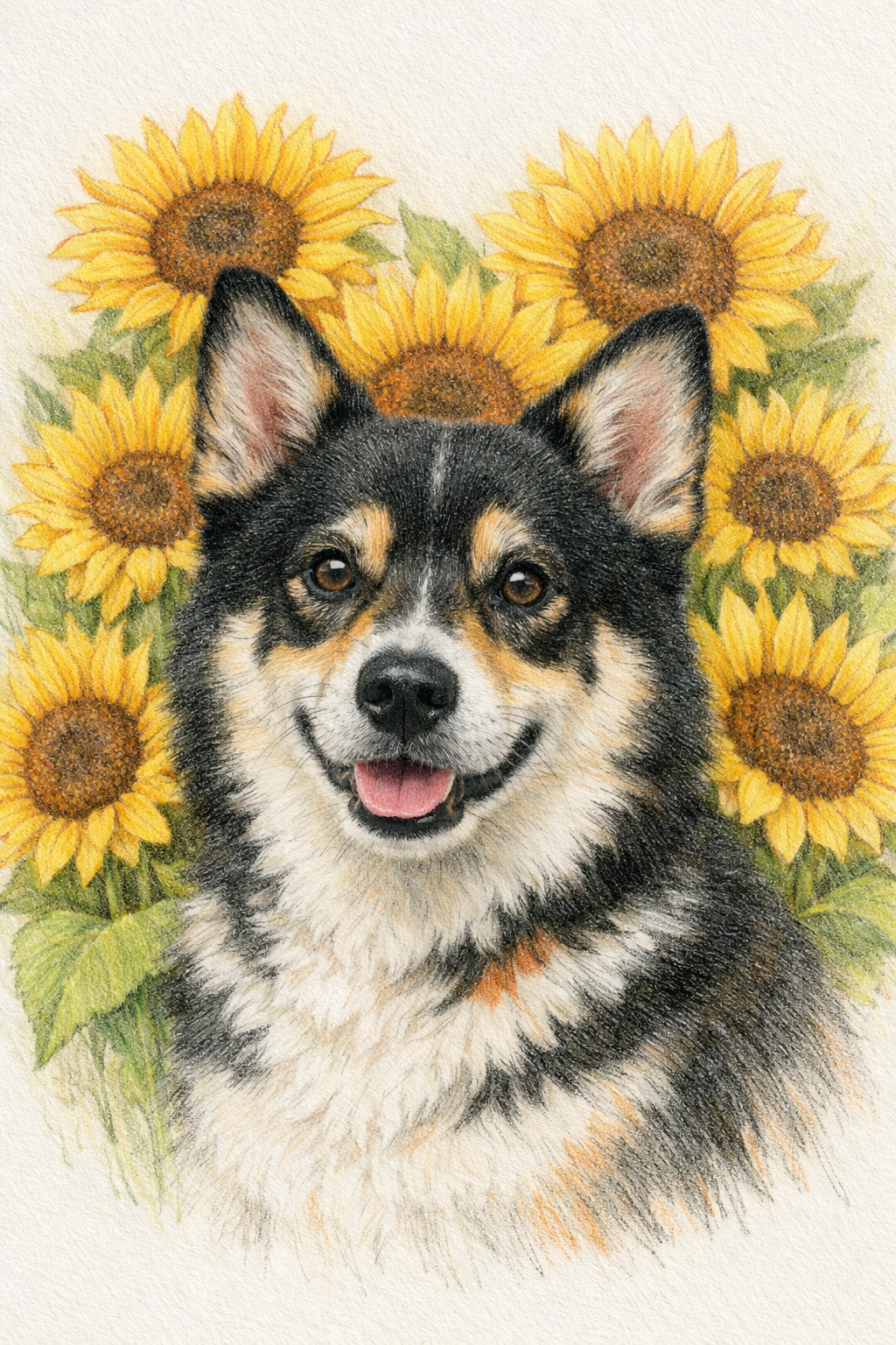 Sunflower colour pencil pet portrait
