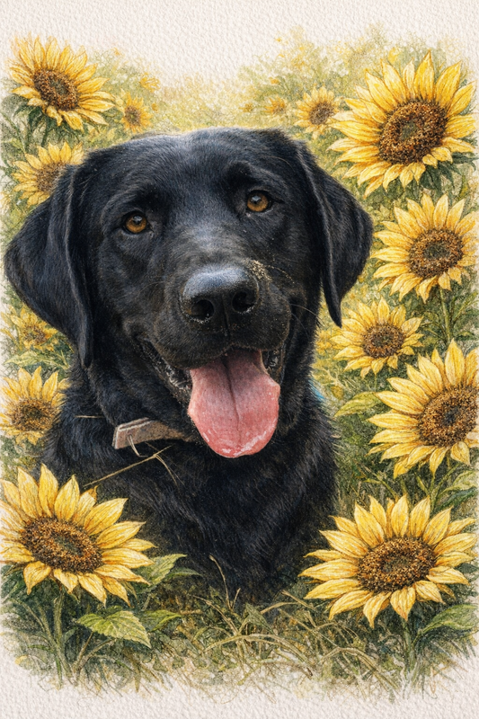 Sunflower colour pencil pet portrait