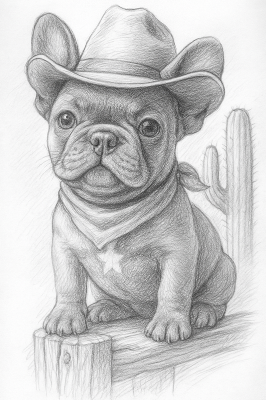 Wild West Woofs – Custom Cowboy/Cowgirl Pet Pencil Portrait