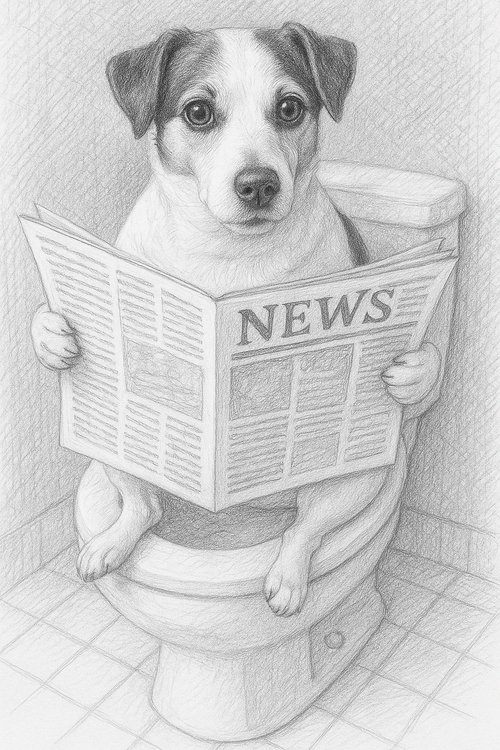 Funny Dog on Toilet Portrait | Pet Humor Art